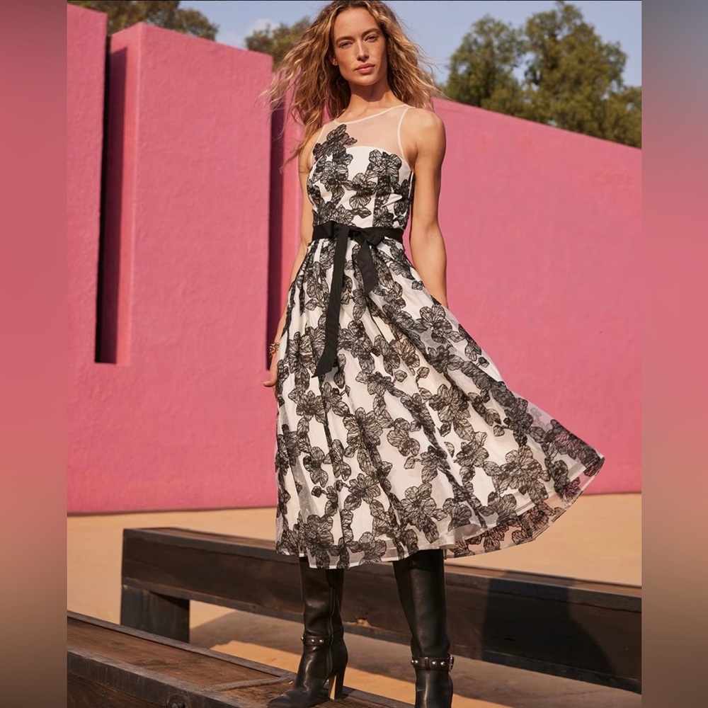 WHBM Embroidered Floral Illusion Dress